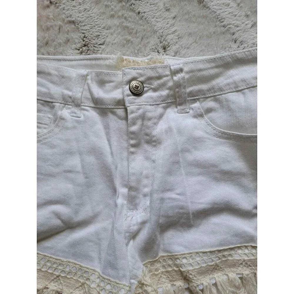 ✨CL Altar'd State Optic White Crochet Tassel Festival‎ Style Cotton Shorts 26/3